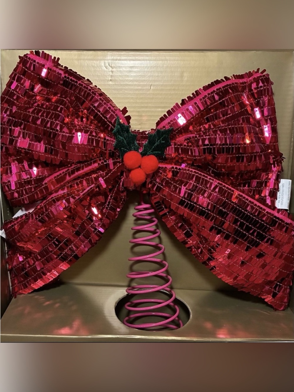 34th & Pine Hot Pink Sequin Bow Tree Topper NWT • Holiday Decor‎ • Ships Fast!